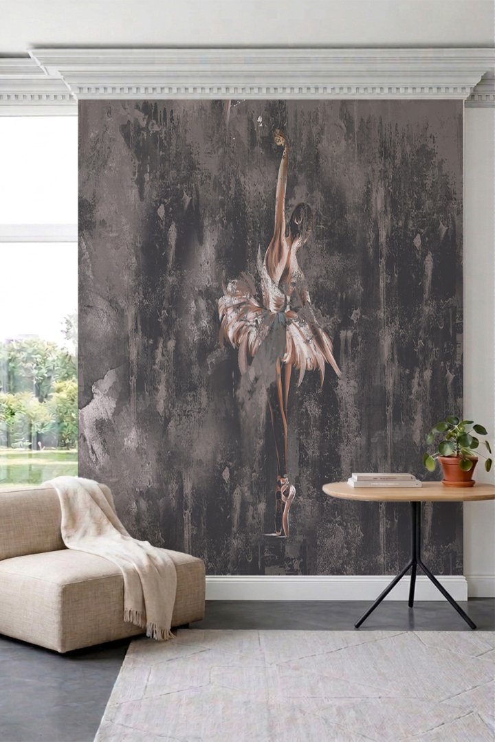Dreamwall Beton Dokulu Soyut Balerin Figürlü Modern Sanatsal Tek Parça Tekstil Duvar Kağıdı