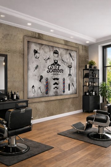 Dreamwall Beton Dokulu "The Barber Shop" Konseptli Tek Parça Tekstil Duvar Kağıdı
