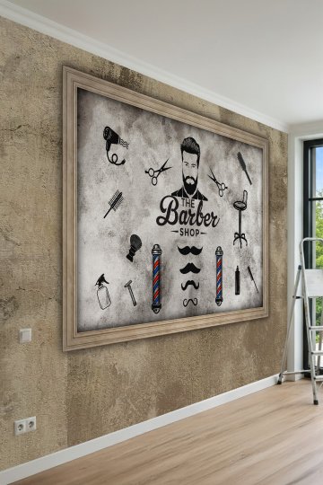 Dreamwall Beton Dokulu "The Barber Shop" Konseptli Tek Parça Tekstil Duvar Kağıdı küçük görsel 2
