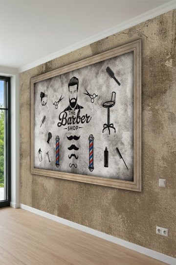 Dreamwall Beton Dokulu "The Barber Shop" Konseptli Tek Parça Tekstil Duvar Kağıdı küçük görsel 3