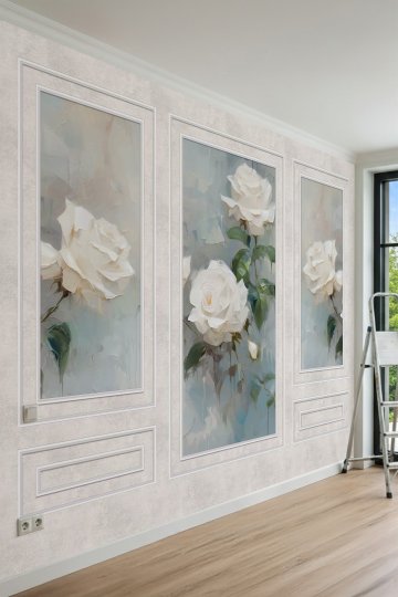 Dreamwall Beyaz Gül Zarafeti Desenli Tek Parça Tekstil Duvar Kağıdı