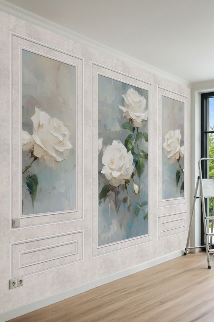 Dreamwall Beyaz Gül Zarafeti Desenli Tek Parça Tekstil Duvar Kağıdı