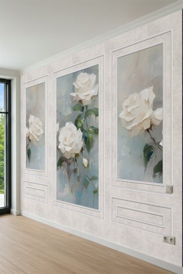 Dreamwall Beyaz Gül Zarafeti Desenli Tek Parça Tekstil Duvar Kağıdı küçük görsel 2