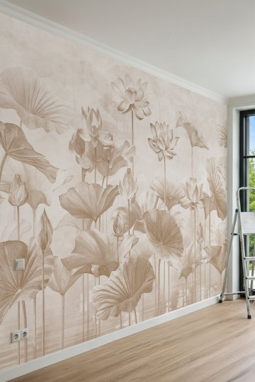 Dreamwall Bohem Lotus Çiçekleri ve Yaprakları Tek Parça Tekstil Duvar Kağıdı küçük görsel 5