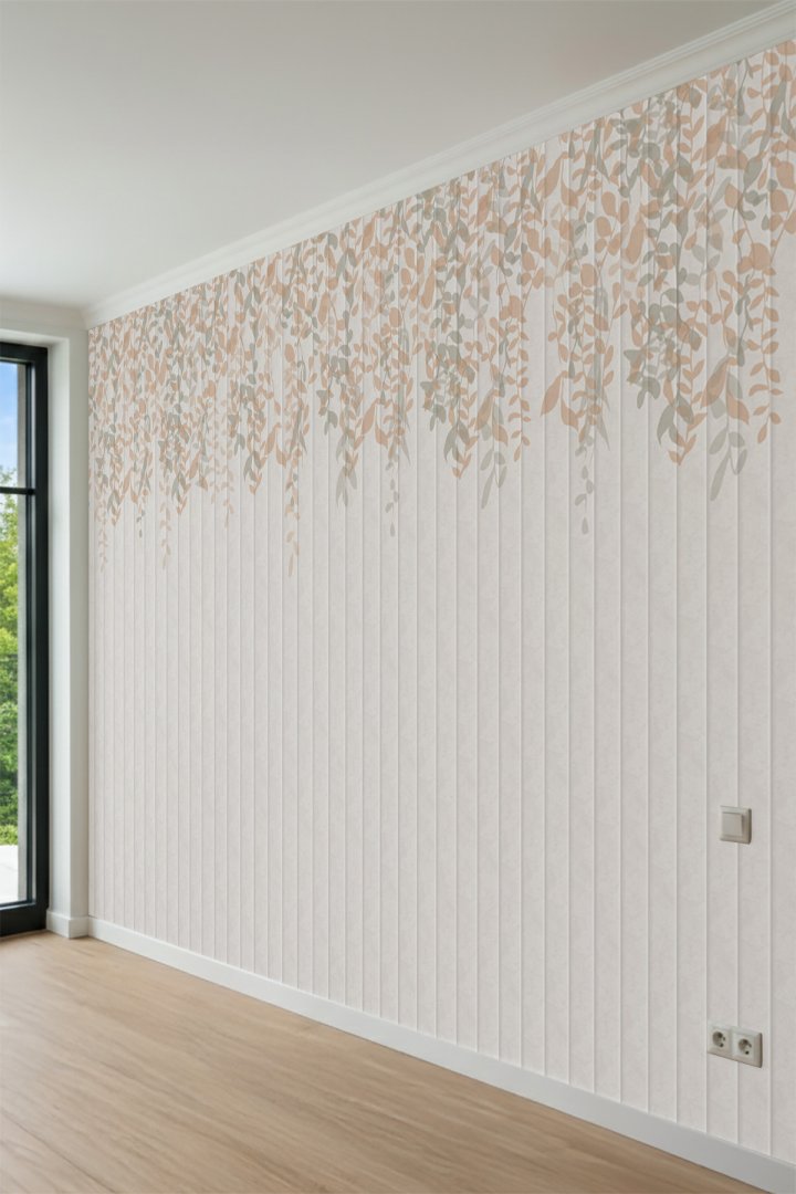 Dreamwall Bohem Sarkıt Yapraklar ve Çıta Görünümlü Tek Parça Tekstil Duvar Kağıdı