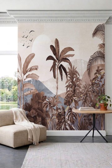 Dreamwall Bohem Tropikal Palmiye Desenli Tek Parça Tekstil Duvar Kağıdı küçük görsel 2
