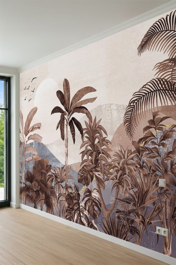 Dreamwall Bohem Tropikal Palmiye Desenli Tek Parça Tekstil Duvar Kağıdı küçük görsel 1