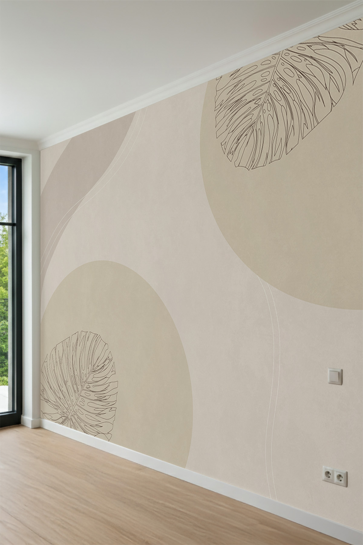 Dreamwall Boho Çizgisel Yaprak Desenli Tek Parça Tekstil Duvar Kağıdı görsel 1
