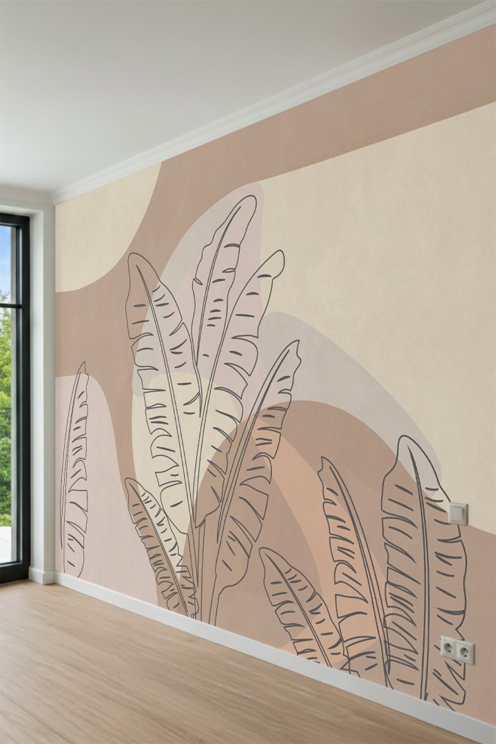 Dreamwall Boho Tropikal Çizgisel Yaprak Desenli Tek Parça Tekstil Duvar Kağıdı