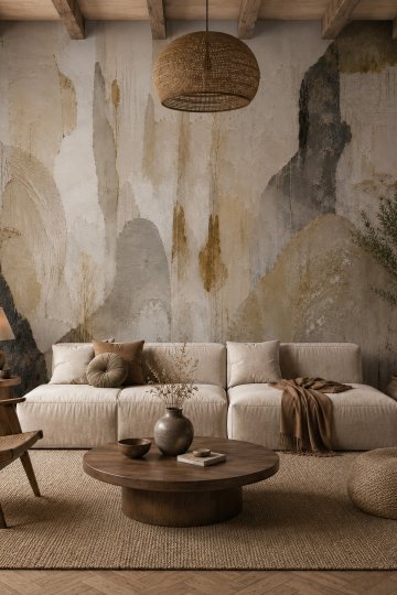 Dreamwall Boşluğun Mimarisi Bohem Suluboya Desenli Tek Parça Tekstil Duvar Kağıdı küçük görsel 2