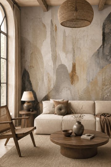Dreamwall Boşluğun Mimarisi Bohem Suluboya Desenli Tek Parça Tekstil Duvar Kağıdı küçük görsel 4
