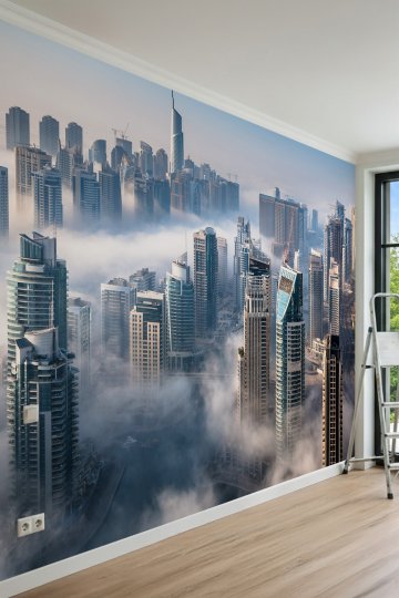 Dreamwall Bulutlar Arasında Gökdelenler ve Şehir Silüeti Tek Parça Tekstil Duvar Kağıdı küçük görsel 2