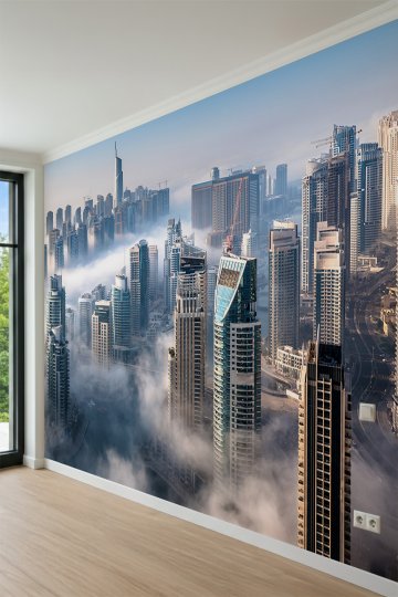 Dreamwall Bulutlar Arasında Gökdelenler ve Şehir Silüeti Tek Parça Tekstil Duvar Kağıdı küçük görsel 6