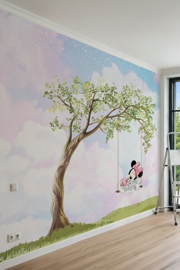 Dreamwall Bulutlar Üzerinde Uyuyan Minnie Mouse Temalı Tek Parça Tekstil Duvar Kağıdı