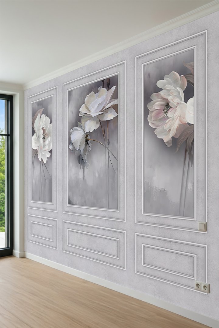 Dreamwall Büyük Çiçek Motifli Çıta Efektli Tek Parça Tekstil Duvar Kağıdı