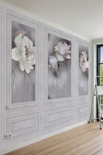 Dreamwall Büyük Çiçek Motifli Çıta Efektli Tek Parça Tekstil Duvar Kağıdı küçük görsel 2