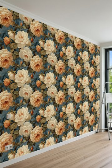 Dreamwall Büyük Gül ve Yaprak Motifli Tek Parça Tekstil Duvar Kağıdı küçük görsel 2