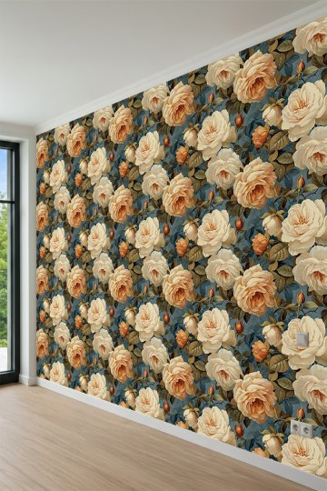 Dreamwall Büyük Gül ve Yaprak Motifli Tek Parça Tekstil Duvar Kağıdı küçük görsel 4
