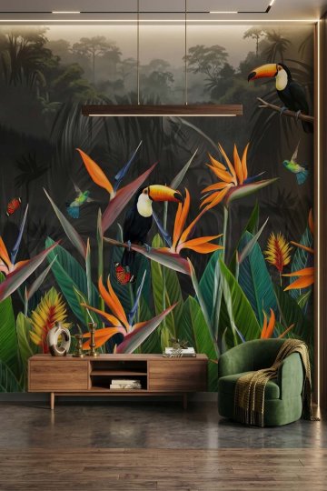 Dreamwall Cennet Kuşu Çiçeği Desenli Tek Parça Tekstil Duvar Kağıdı  küçük görsel 3