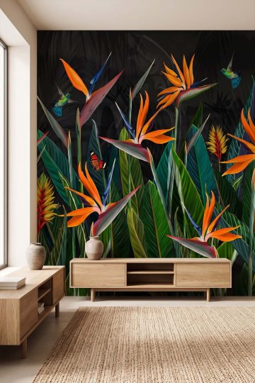 Dreamwall Cennet Kuşu Çiçeği Desenli Tek Parça Tekstil Duvar Kağıdı  küçük görsel 4