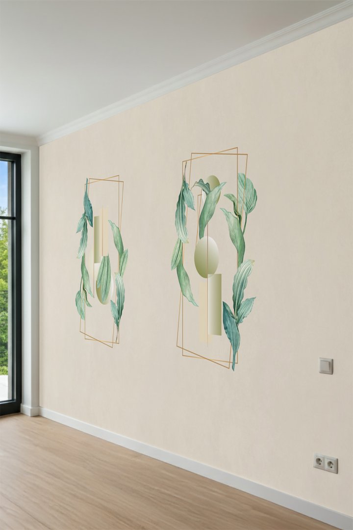 Dreamwall Çerçeveli Canlı Yaprak Desenli Tek Parça Tekstil Duvar Kağıdı