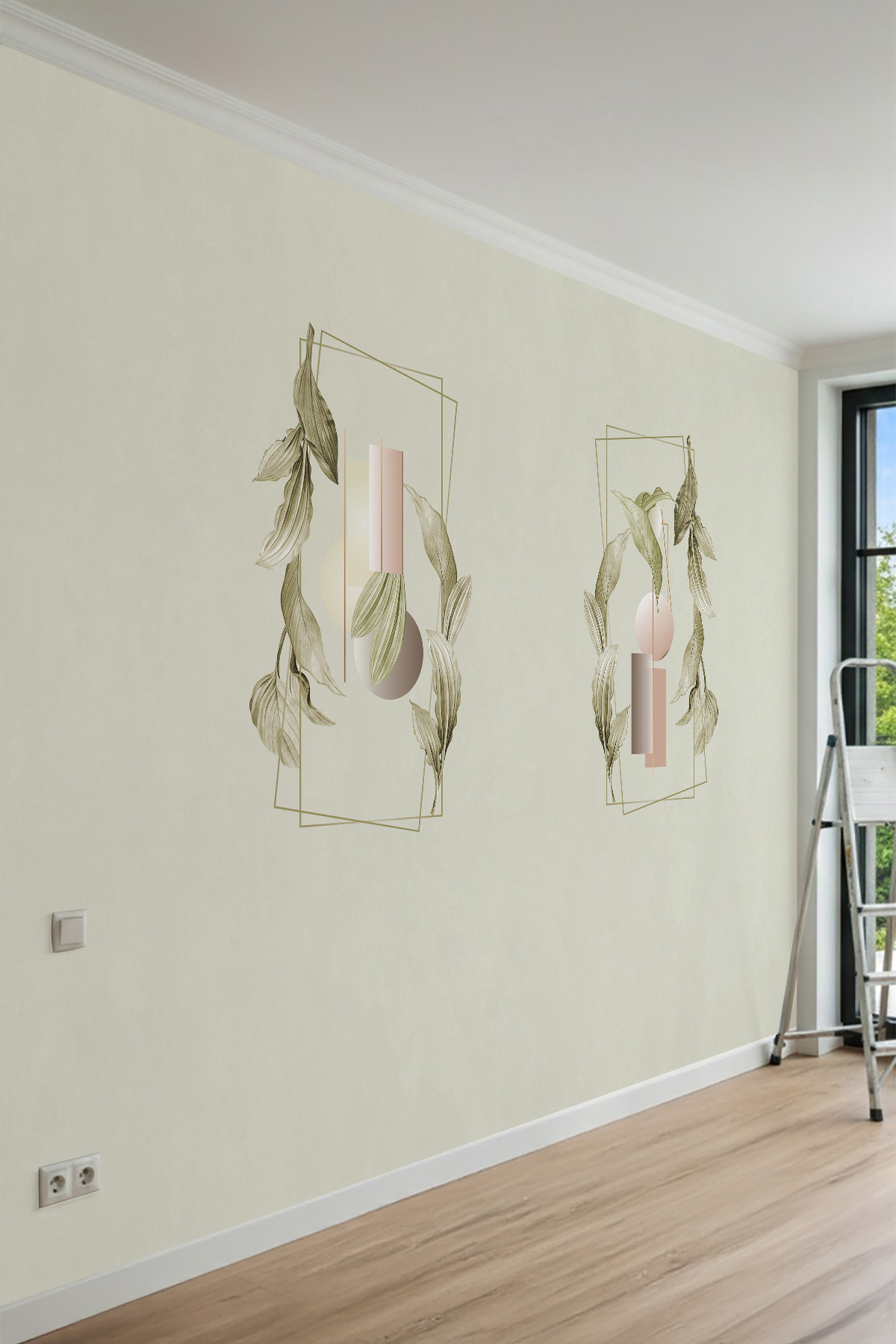 Dreamwall Çerçeveli Yaprak Desenli Soft Tek Parça Tekstil Duvar Kağıdı görsel 1