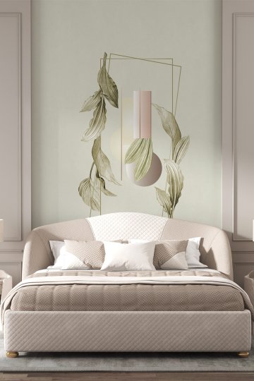 Dreamwall Çerçeveli Yaprak Desenli Soft Tek Parça Tekstil Duvar Kağıdı küçük görsel 4