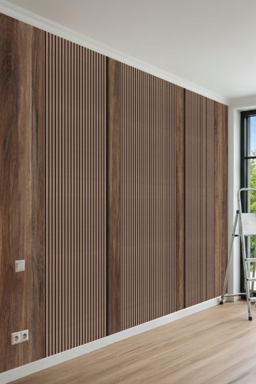 Dreamwall Ceviz Ahşap Çıta ve Dikey Lata Desenli Tek Parça Tekstil Duvar Kağıdı küçük görsel 2