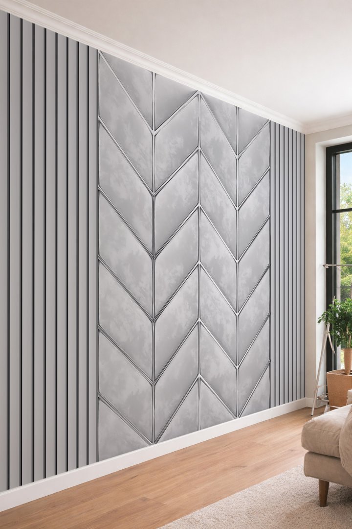 Dreamwall Chevron Desenli Sılver Çizgili Desenli panel 