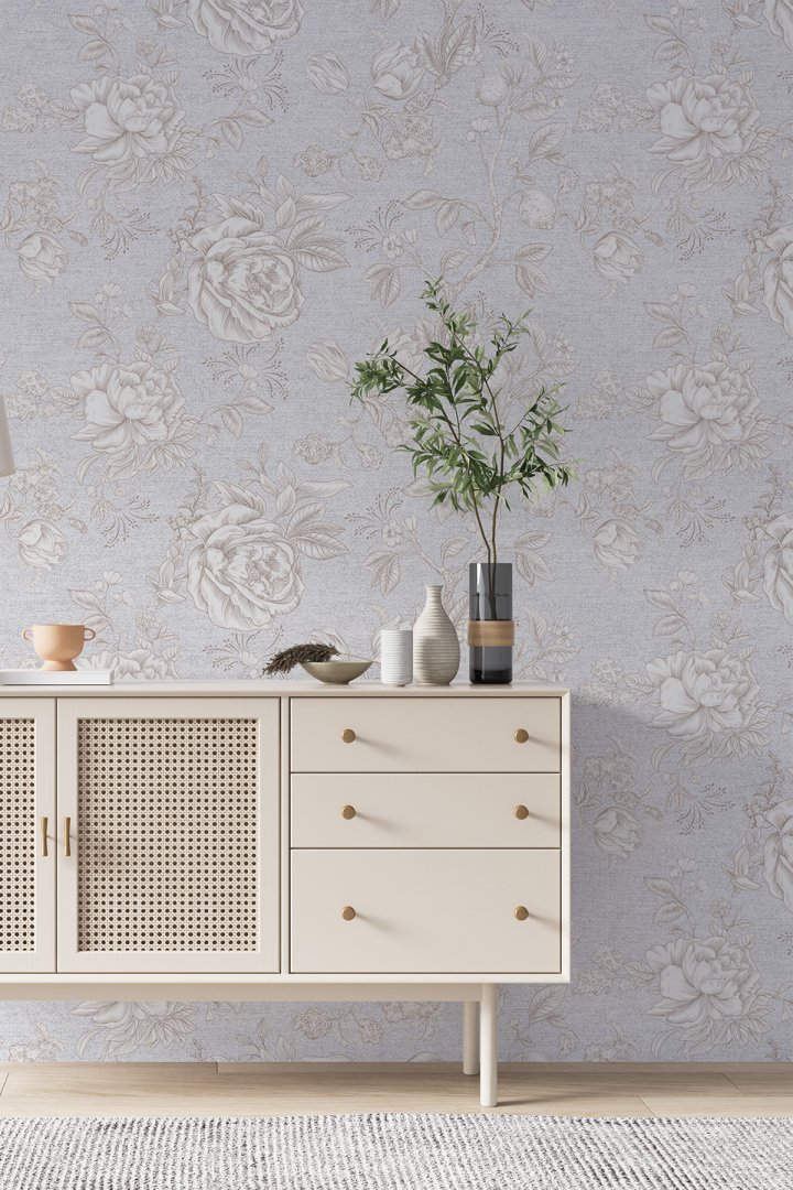 Dreamwall Çiçek ve Yaprak Desenli Zarif Klasik Tek Parça Tekstil Duvar Kağıdı