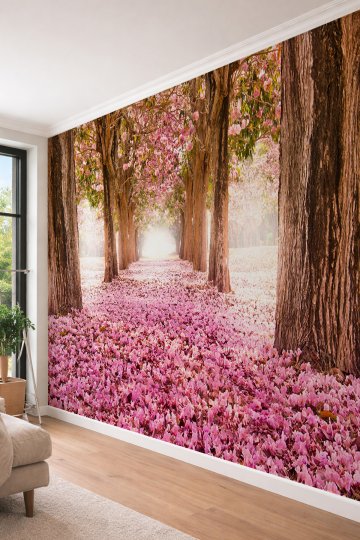 Dreamwall Çiçekli Ağaç Tüneli - Ofis ve Salon İçin Tekstil Duvar Kağıdı