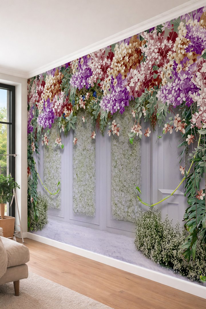 Dreamwall Çiçekli Bahçe Temalı 3D Derinlik Etkili Modern Tek Parça Tekstil Duvar Kağıdı