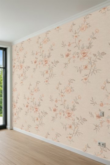 Dreamwall Çiçekli, Dal ve Kelebek Motifli Tek Parça Tekstil Duvar Kağıdı küçük görsel 4