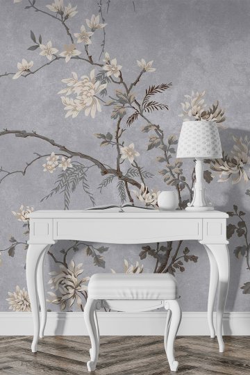 Dreamwall Çiçekli Japon Bahçesi Desenli Tek Parça Tekstil Duvar Kağıdı küçük görsel 1