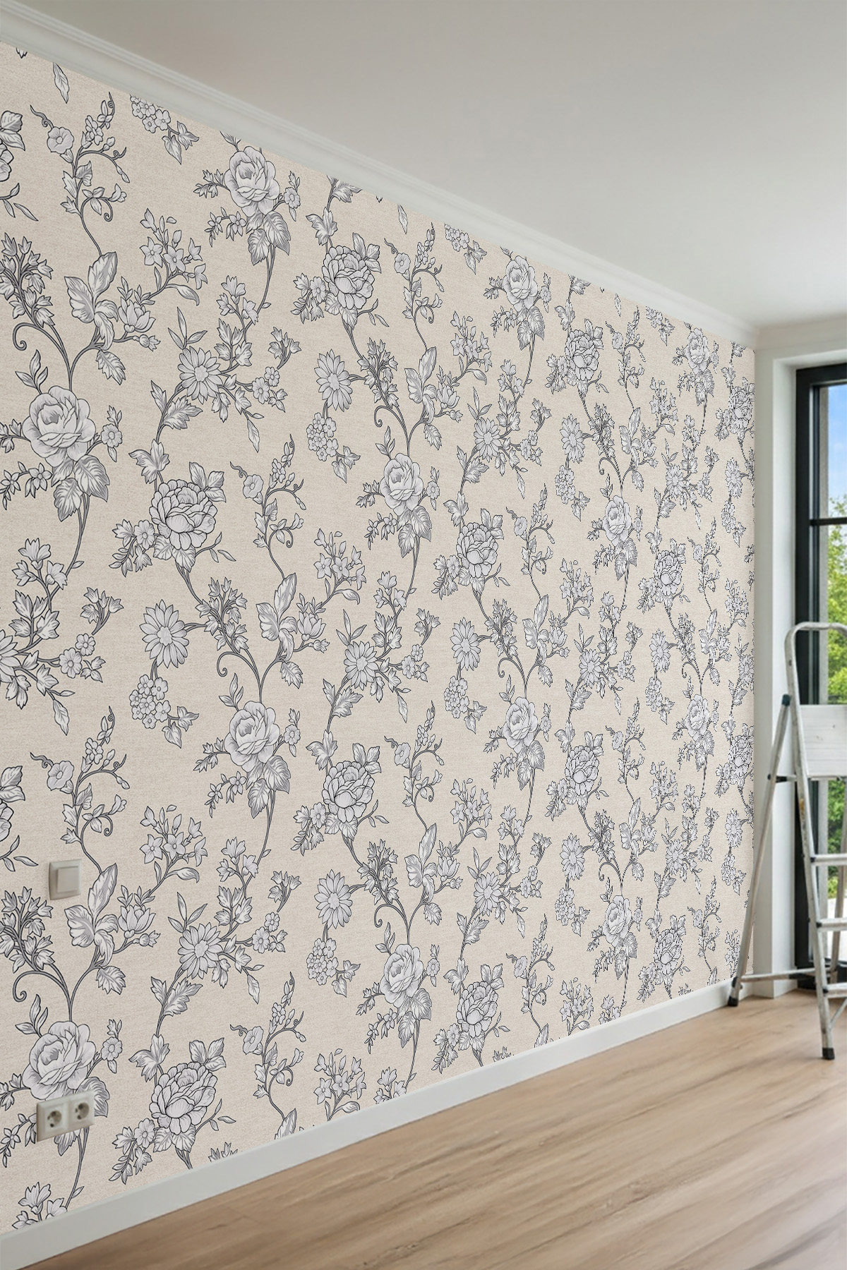 Dreamwall Çiçekli ve Sarmaşık Desenli Tek Parça Tekstil Duvar Kağıdı görsel 1