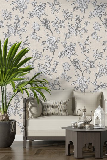 Dreamwall Çiçekli ve Sarmaşık Desenli Tek Parça Tekstil Duvar Kağıdı