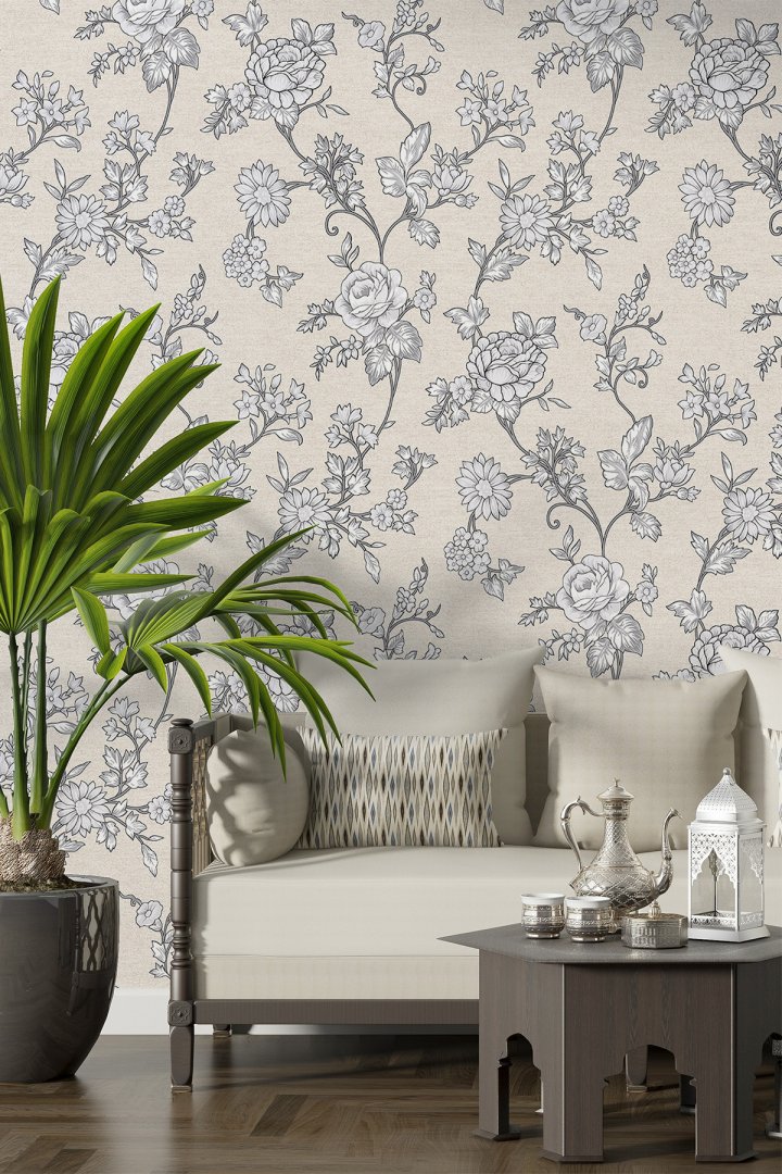Dreamwall Çiçekli ve Sarmaşık Desenli Tek Parça Tekstil Duvar Kağıdı