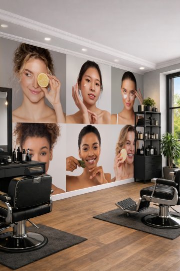 Dreamwall Cilt Bakımı Yapan Kadın ve Kozmetik Ürünleri Temalı Tek Parça Tekstil Duvar Kağıdı küçük görsel 2