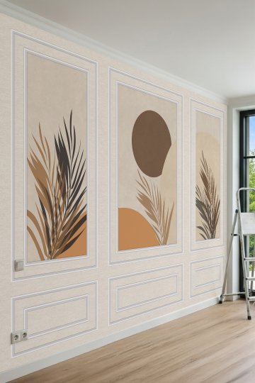 Dreamwall Çıta Panel Toprak Tonlarında Soyut Yaprak ve Daire Motifli Tek Parça Tekstil Duvar Kağıdı küçük görsel 2