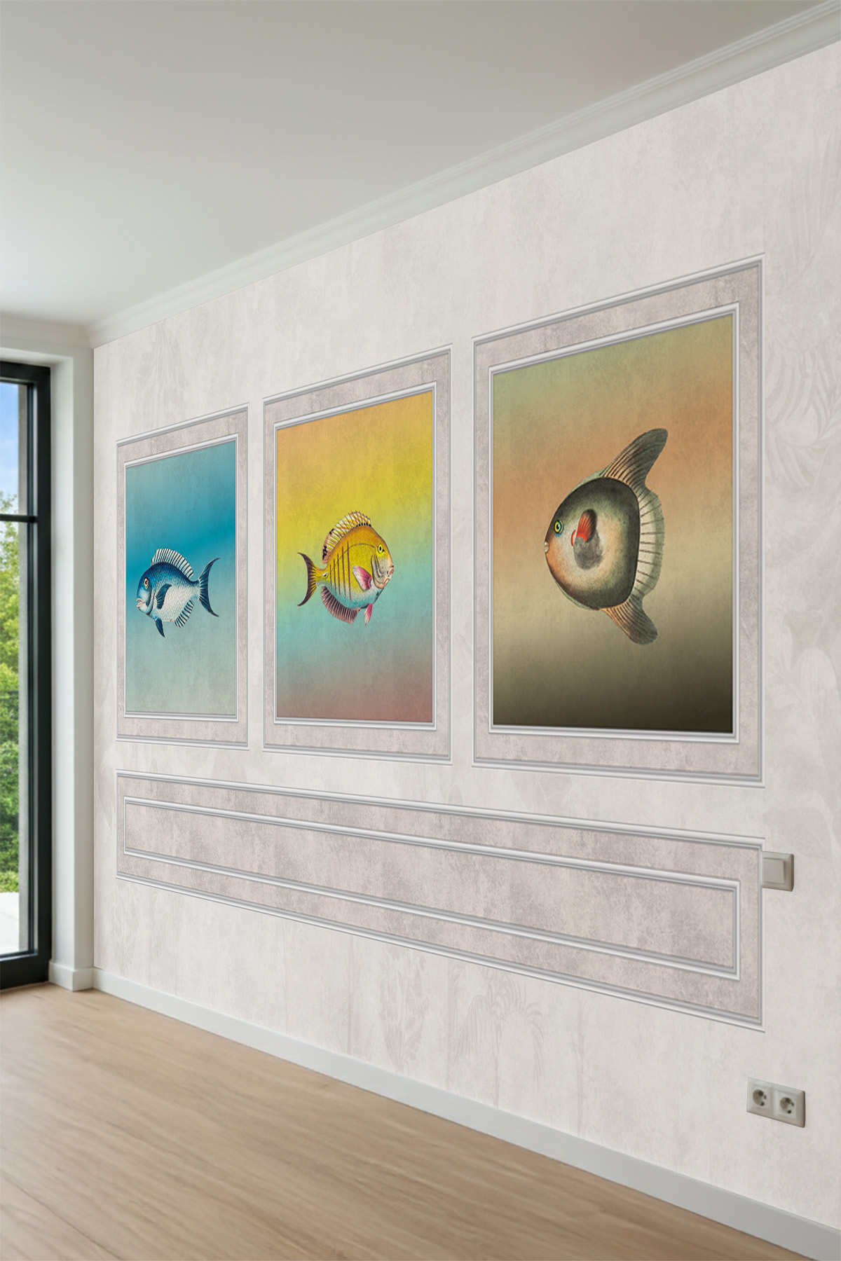 Dreamwall Çıtalı Marin Balık Tablosu Desenli Tek Parça Tekstil Duvar Kağıdı görsel 1