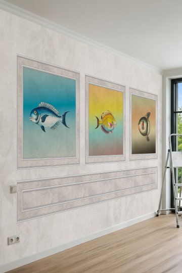 Dreamwall Çıtalı Marin Balık Tablosu Desenli Tek Parça Tekstil Duvar Kağıdı küçük görsel 2
