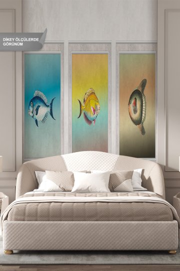 Dreamwall Çıtalı Marin Balık Tablosu Desenli Tek Parça Tekstil Duvar Kağıdı küçük görsel 3