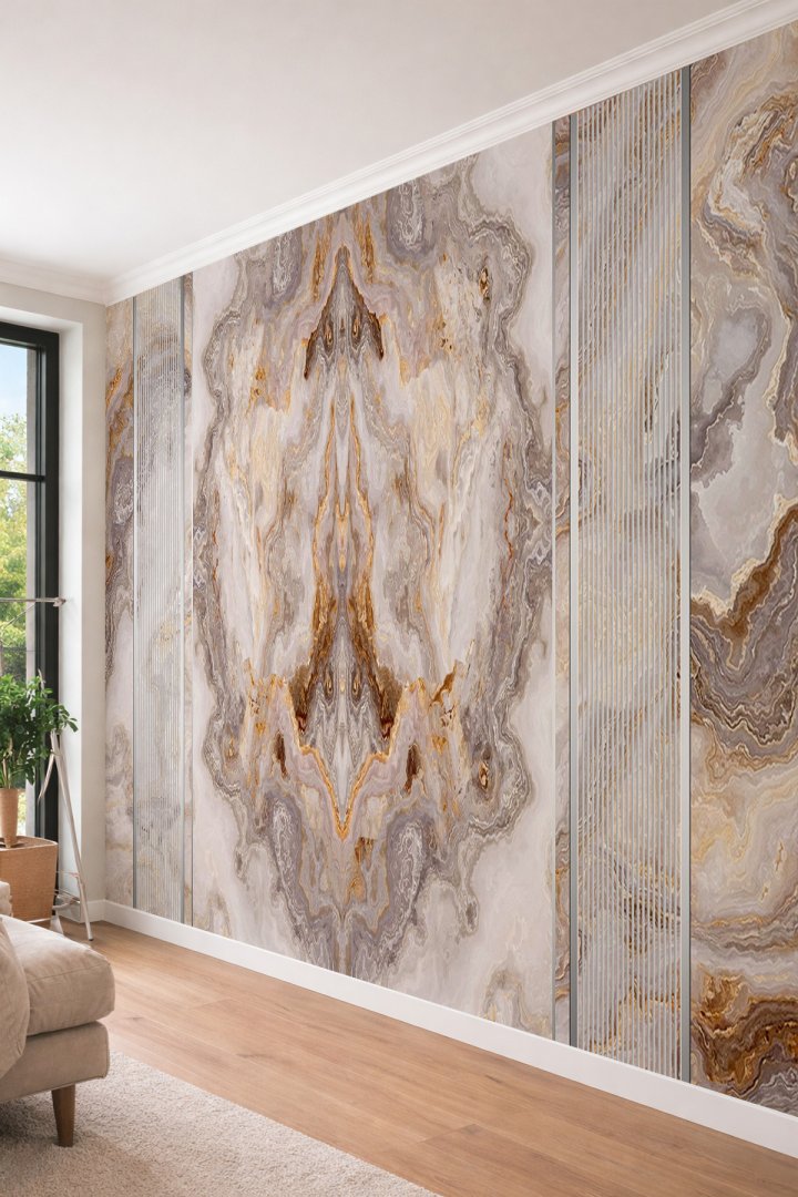 Dreamwall Çıtalı Mermer Desenli Modern Salon Tek Parça Tekstil Duvar Kağıdı
