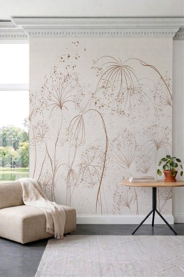 Dreamwall Çizgisel Kurutulmuş Bitki ve Boya Sıçramalı Desenli Tek Parça Tekstil Duvar Kağıdı küçük görsel 2