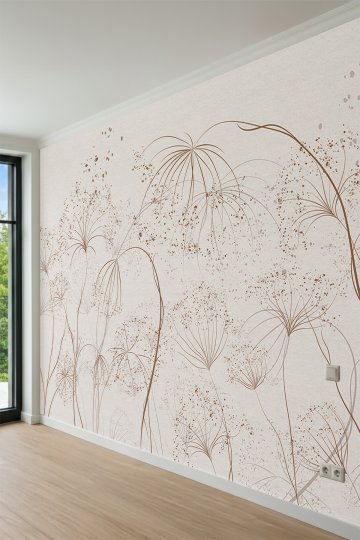 Dreamwall Çizgisel Kurutulmuş Bitki ve Boya Sıçramalı Desenli Tek Parça Tekstil Duvar Kağıdı küçük görsel 4