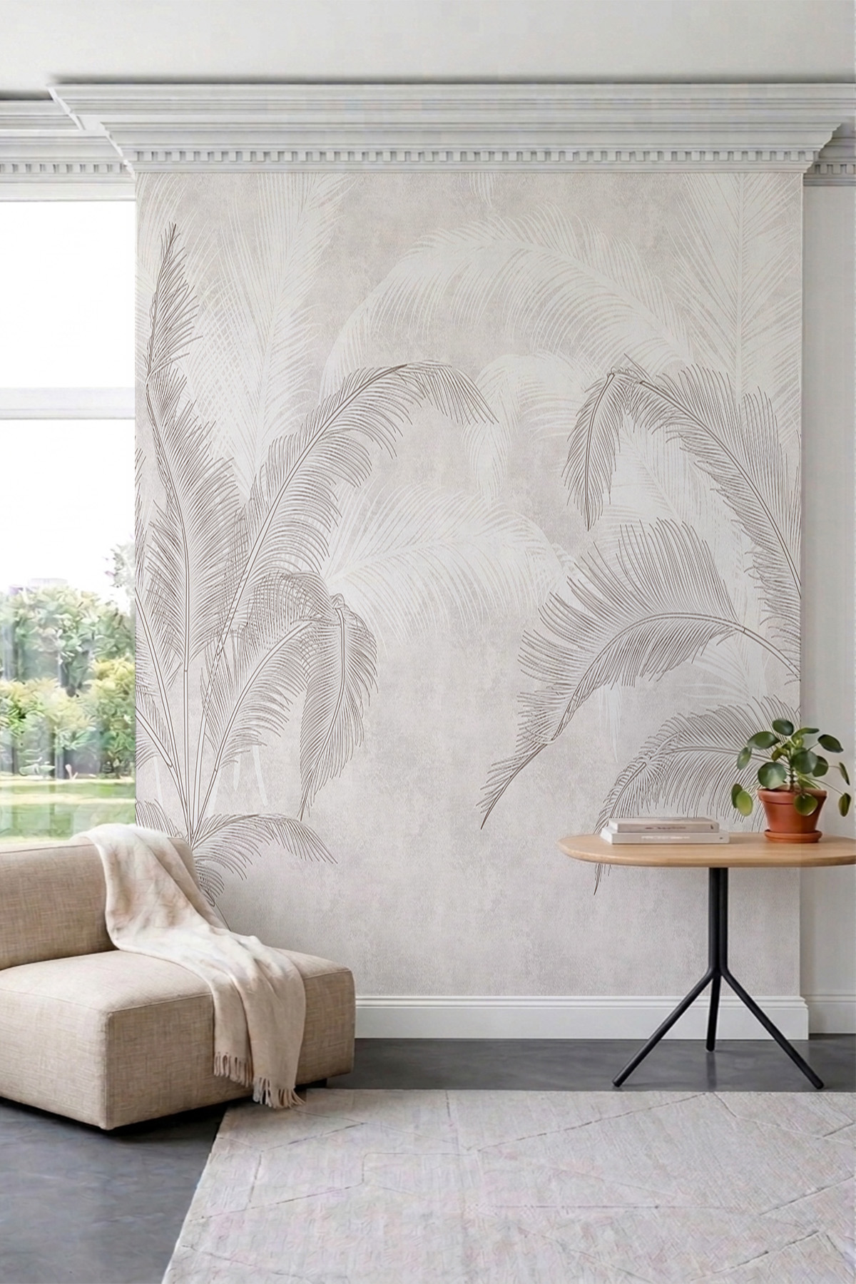 Dreamwall Çizgisel Palmiye Yaprakları Desenli Tek Parça Tekstil Duvar Kağıdı görsel 1