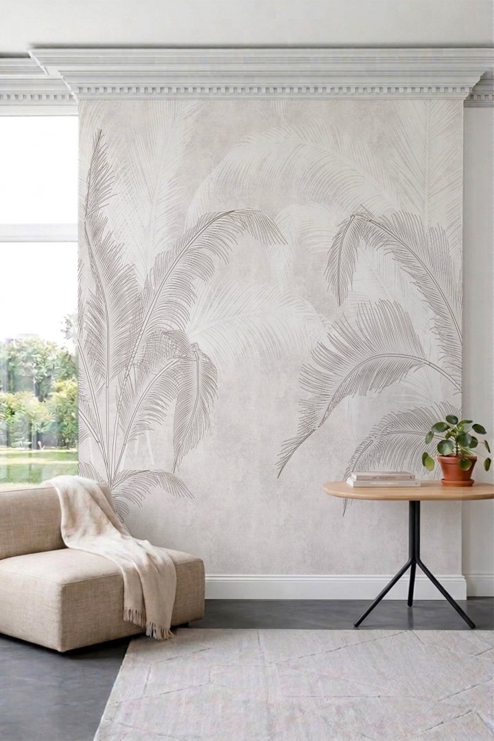 Dreamwall Çizgisel Palmiye Yaprakları Desenli Tek Parça Tekstil Duvar Kağıdı