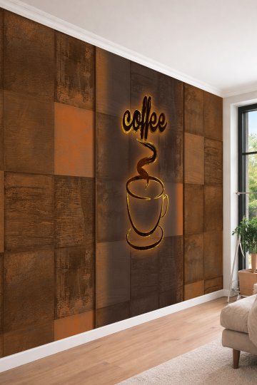 Dreamwall Coffee Neon Efektli Endüstriyel Desenli Tek Parça Tekstil Duvar Kağıdı