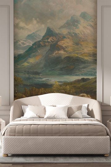 Dreamwall Dağ Manzaralı Ahşap Panel Desenli Tek Parça Tekstil Duvar Kağıdı küçük görsel 2