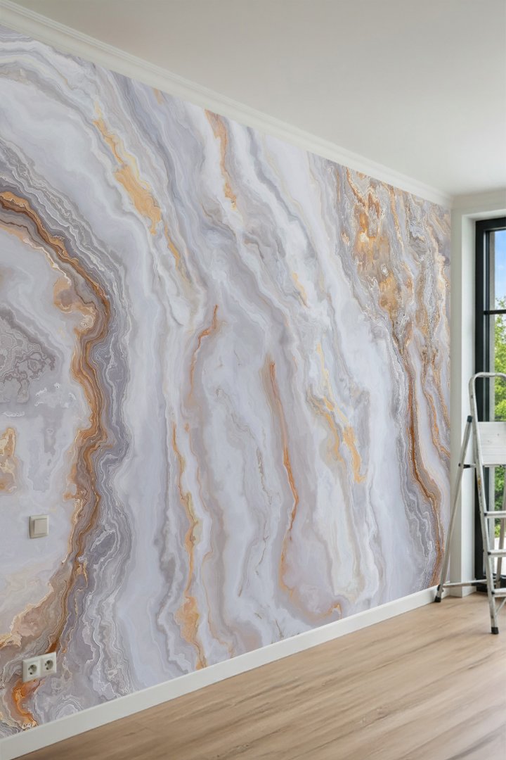 Dreamwall Dalgalı Geçişli Mermer Dokulu Lüks Tek Parça Tekstil Duvar Kağıdı